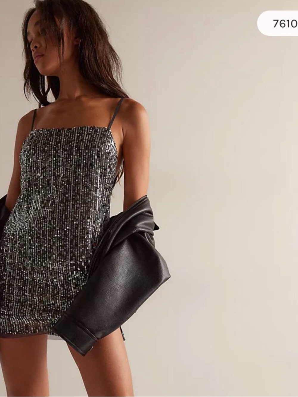 Free People Black Sequin Spaghetti-Strap Mini Dress